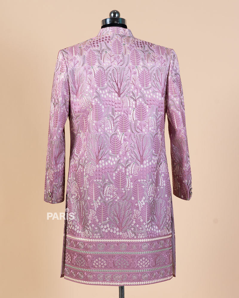 Light Mauve-Purple Embroidered Kurta & Jacket Set with Pajama 06