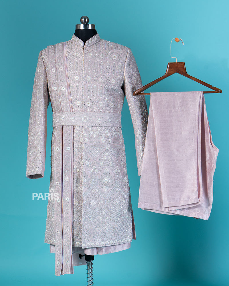 Light Pink Embellished Kurta and Pajama Set 03