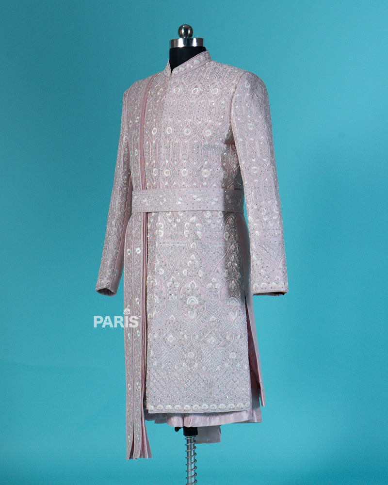 Light Pink Embellished Kurta and Pajama Set 04