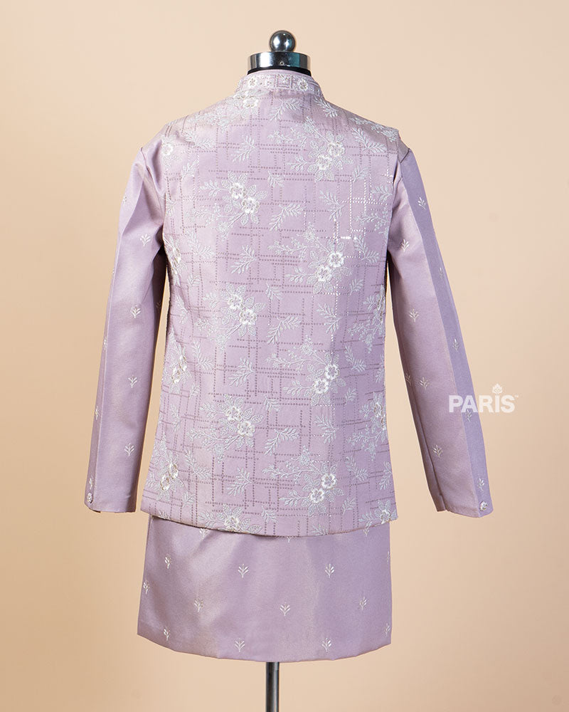 Light Purple Embroidered Kurta Pajama Set with Jacket 06