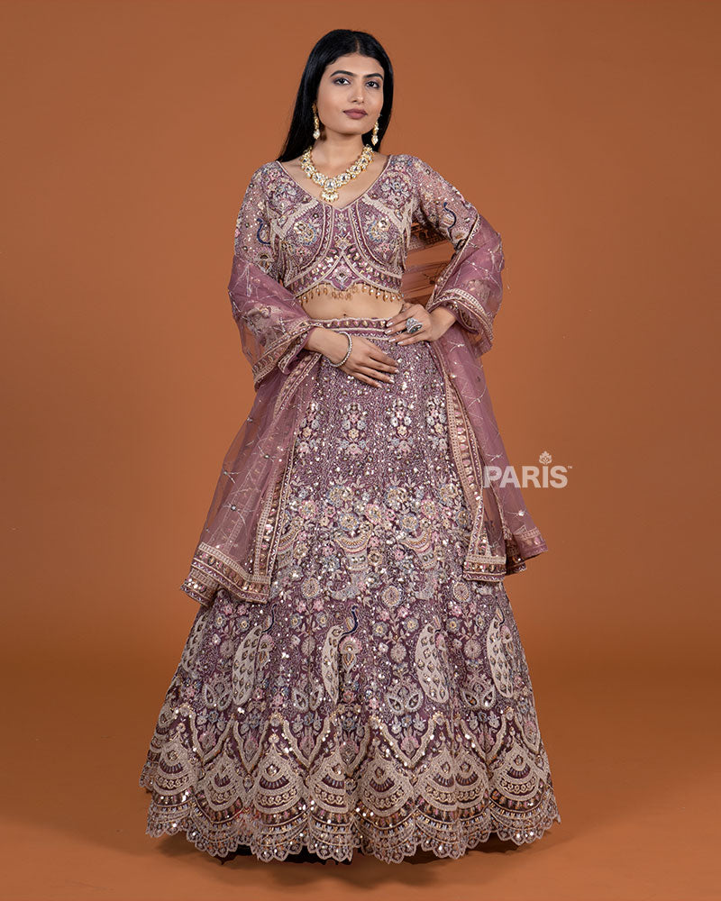 Mauve Embroidery Embellished Lehenga Choli with Dupatta 01