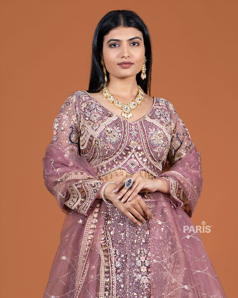 Mauve Embroidery Embellished Lehenga Choli with Dupatta 02