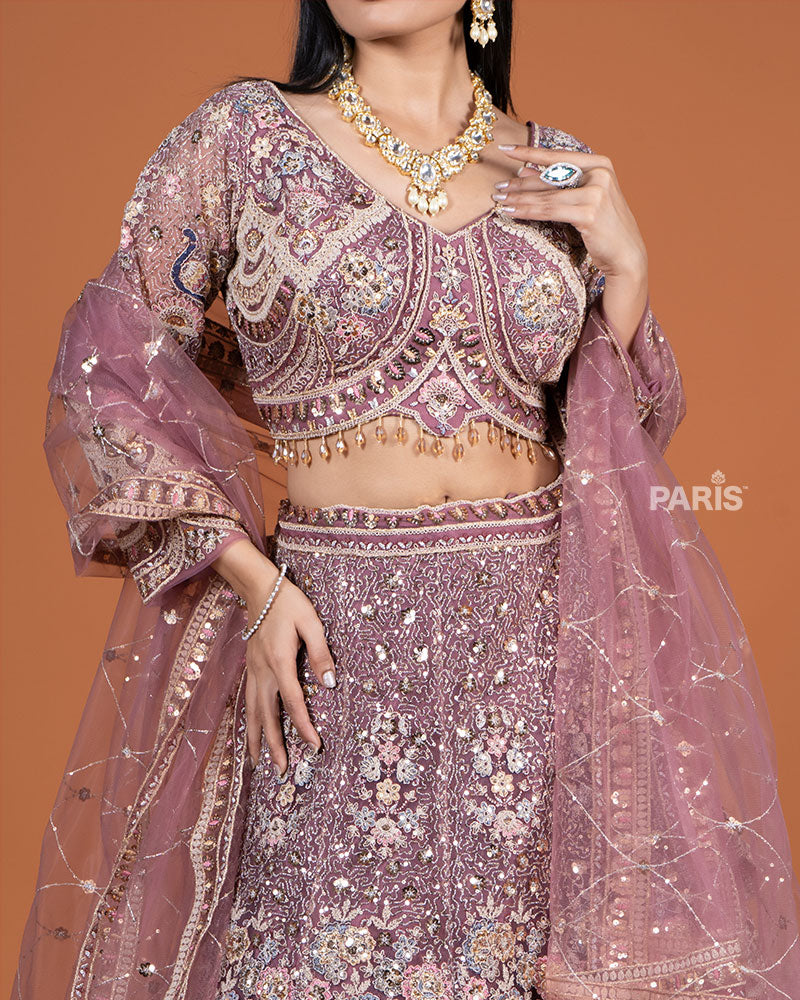 Mauve Embroidery Embellished Lehenga Choli with Dupatta 03