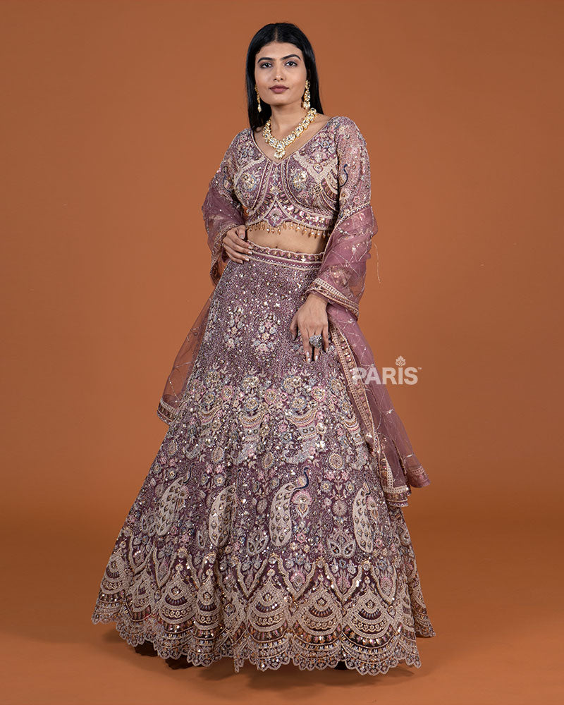Mauve Embroidery Embellished Lehenga Choli with Dupatta 04
