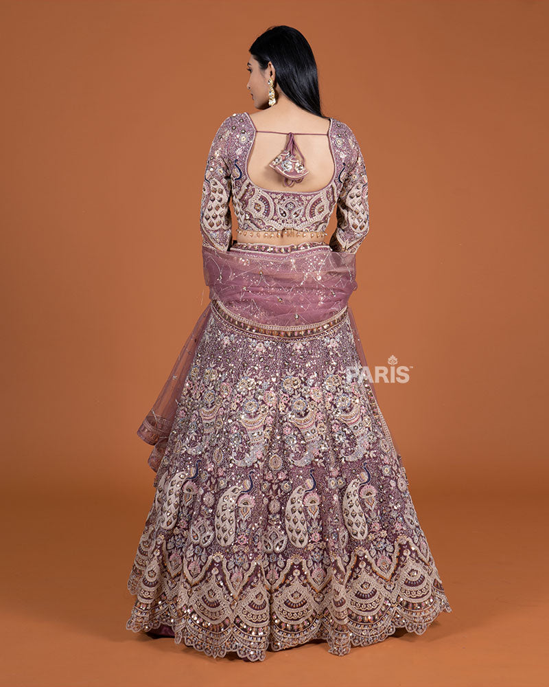Mauve Embroidery Embellished Lehenga Choli with Dupatta 05