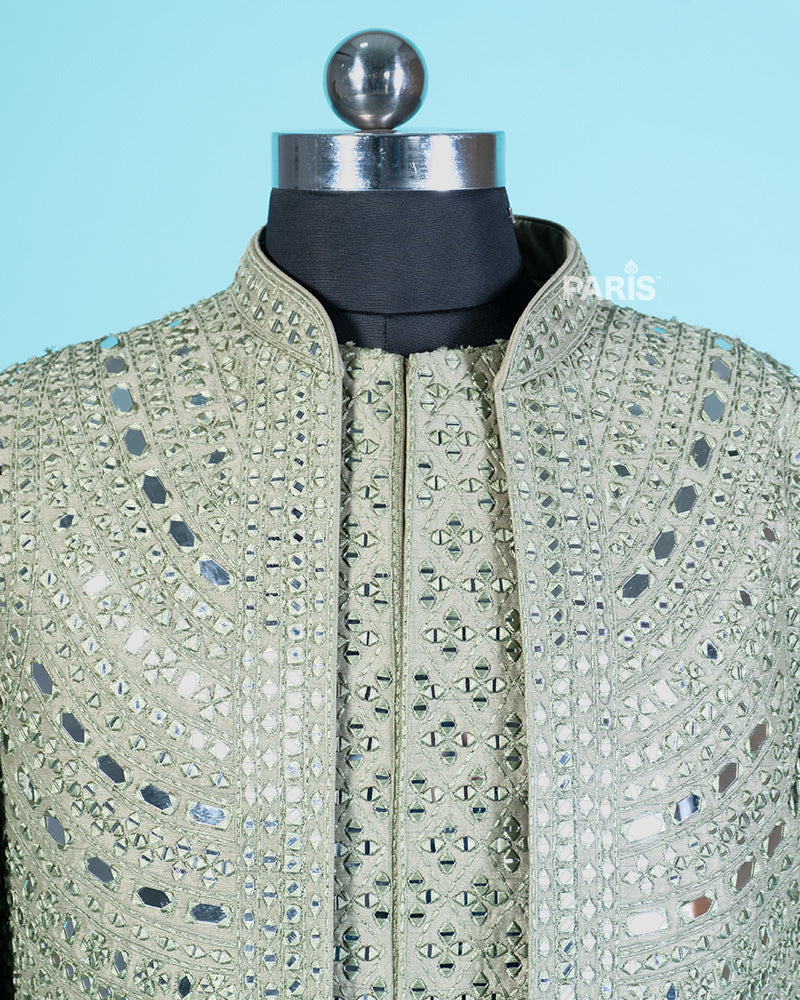 Mehendi Blazer with Mirror Embroidery Embellishments & Matching Trousers 02