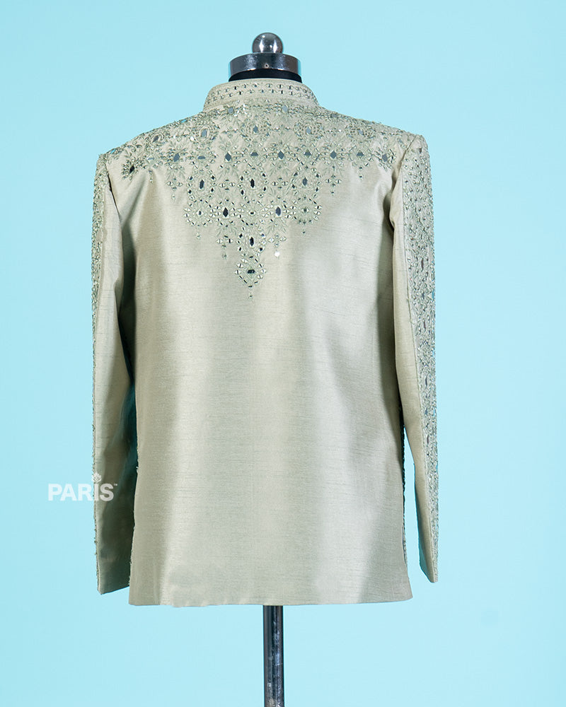 Mehendi Blazer with Mirror Embroidery Embellishments & Matching Trousers 06
