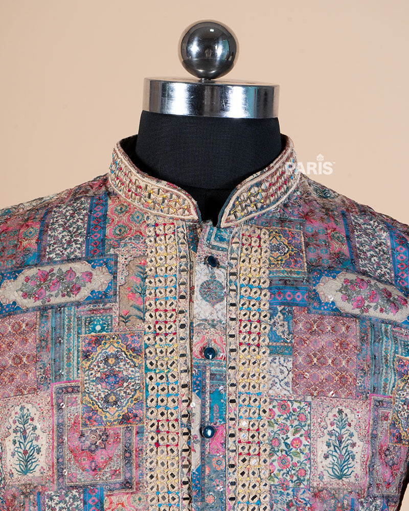 Multi color Embroidered Kurta with White Pajama Set 02