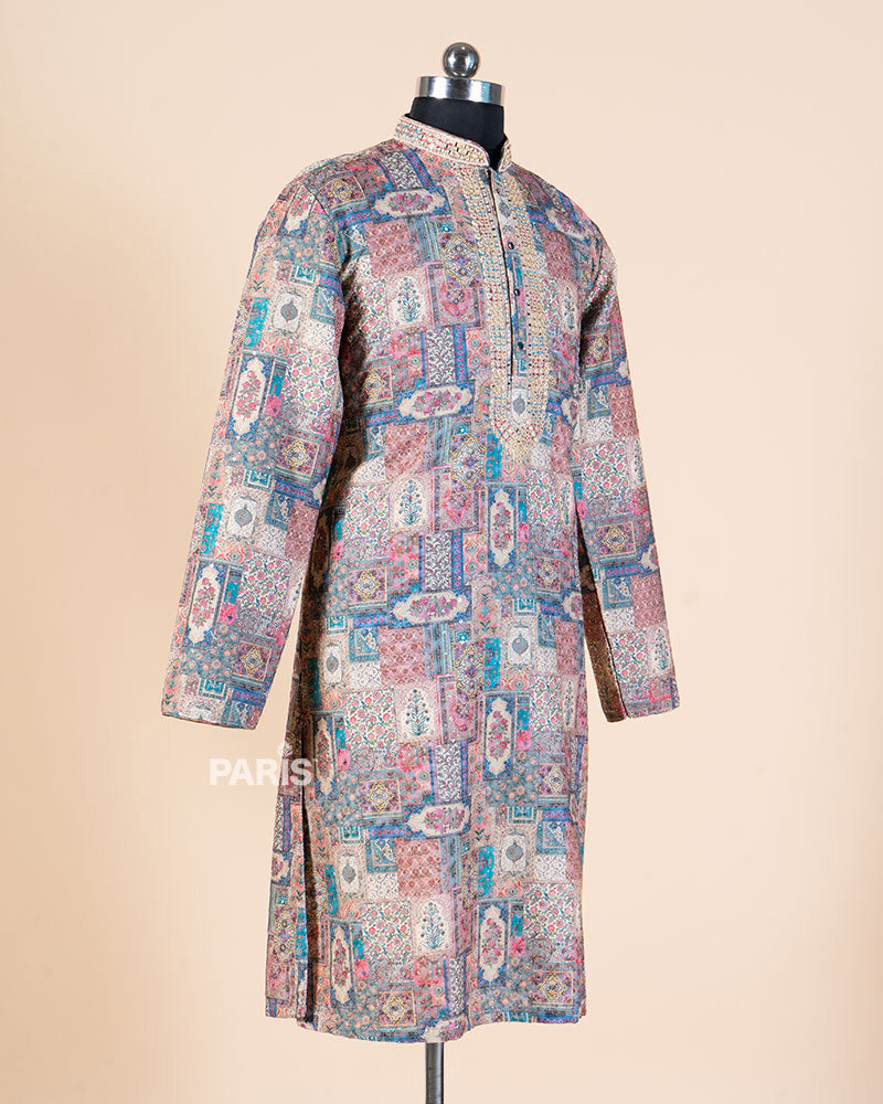 Multi color Embroidered Kurta with White Pajama Set 04