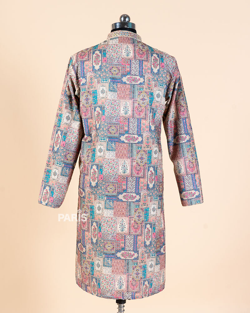 Multi color Embroidered Kurta with White Pajama Set 05