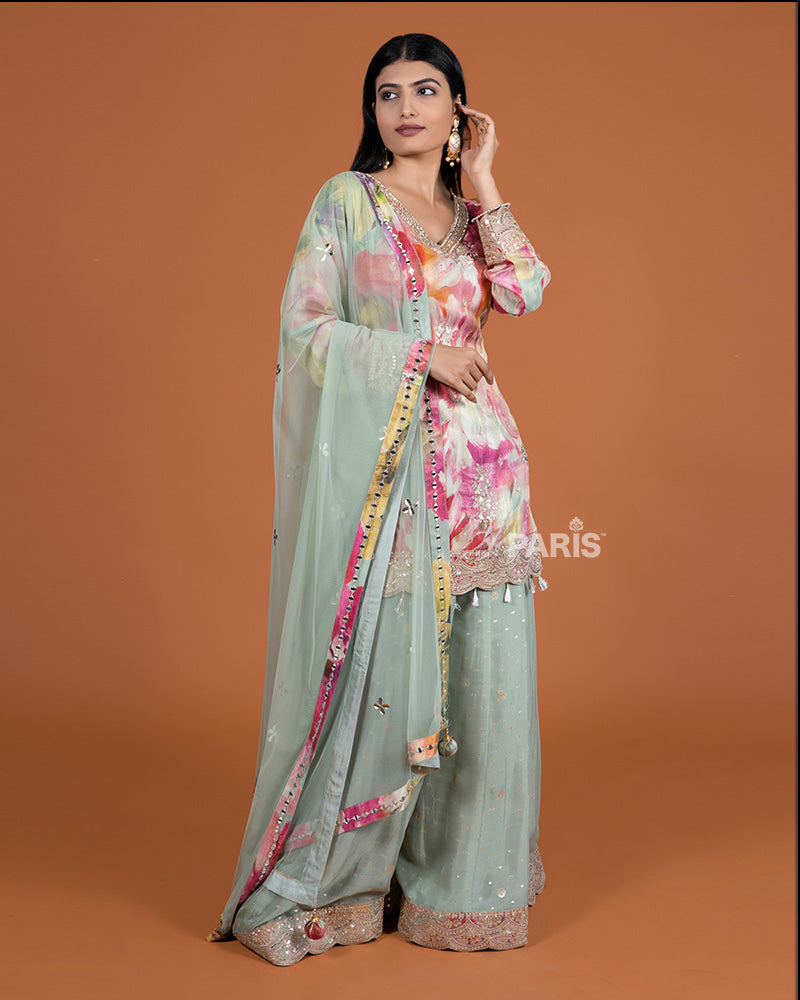Multicolor kameez with Pista Salwar and Dupatta 04