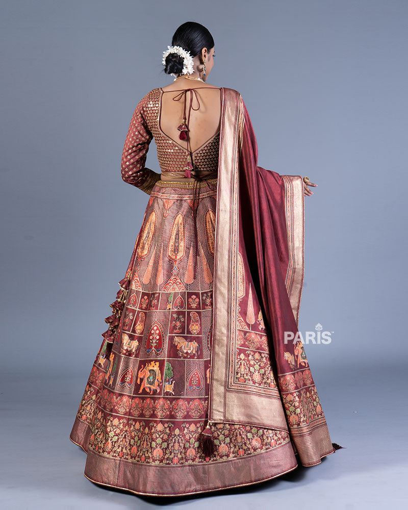 Old Rose Embroidered Lehenga Choli with Dupatta and Belt 03