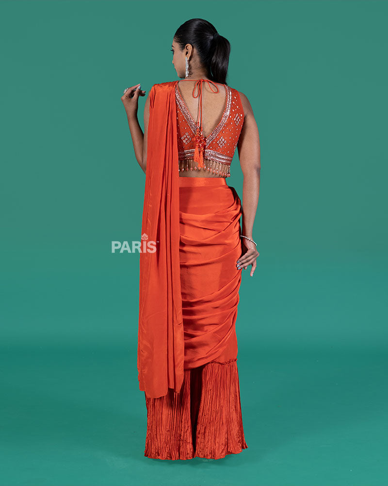 Orange Ready to wear Saree with Embellished Blouse 04