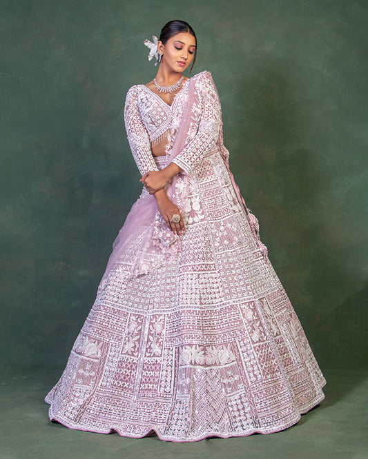 Baby Pink Embellished Bridal lehenga choli for Reception