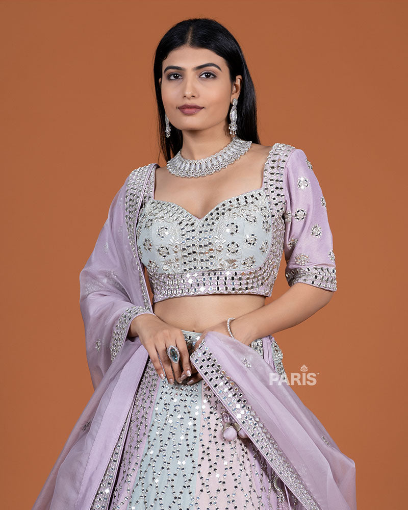 Pastel Mirror Embroidered Lehenga Choli with Tassel Dupatta 02