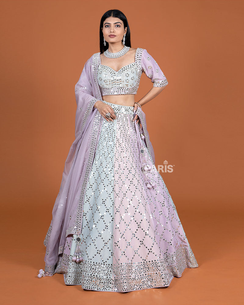 Pastel Mirror Embroidered Lehenga Choli with Tassel Dupatta 04