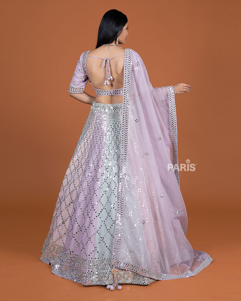 Pastel Mirror Embroidered Lehenga Choli with Tassel Dupatta 05