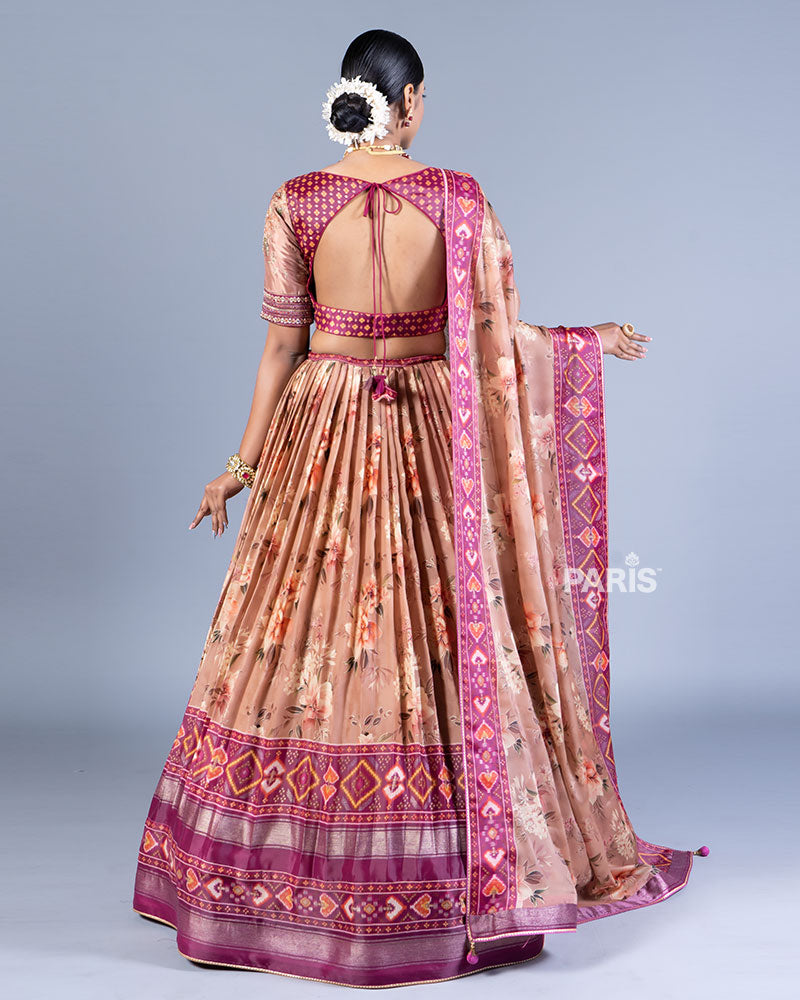 Peach Floral Pleated Lehenga and Embellished Choli with Dupatta  03