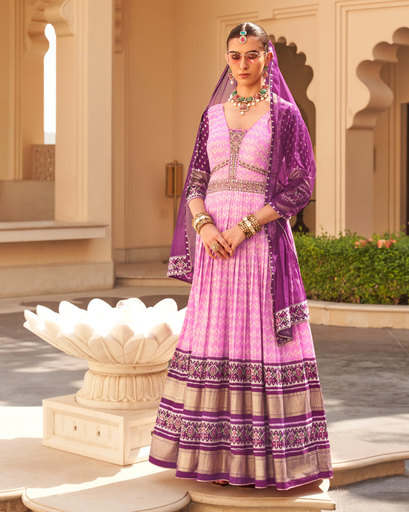 Pink Anarkali Dress and Men Blue Kurta Set