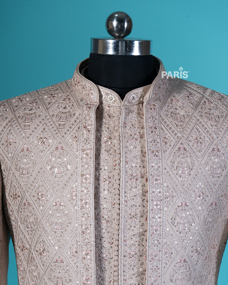 Pink Swan Embroidered Sherwani and Jacket with Pajama 02