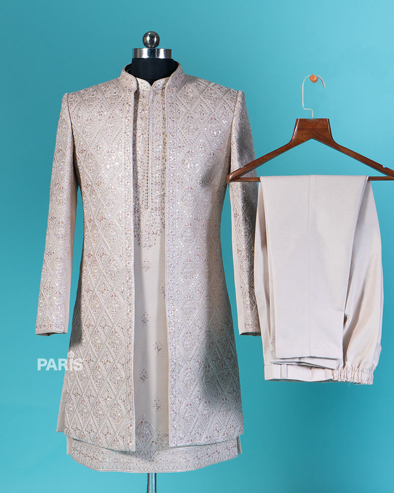 Pink Swan Embroidered Sherwani and Jacket with Pajama 03