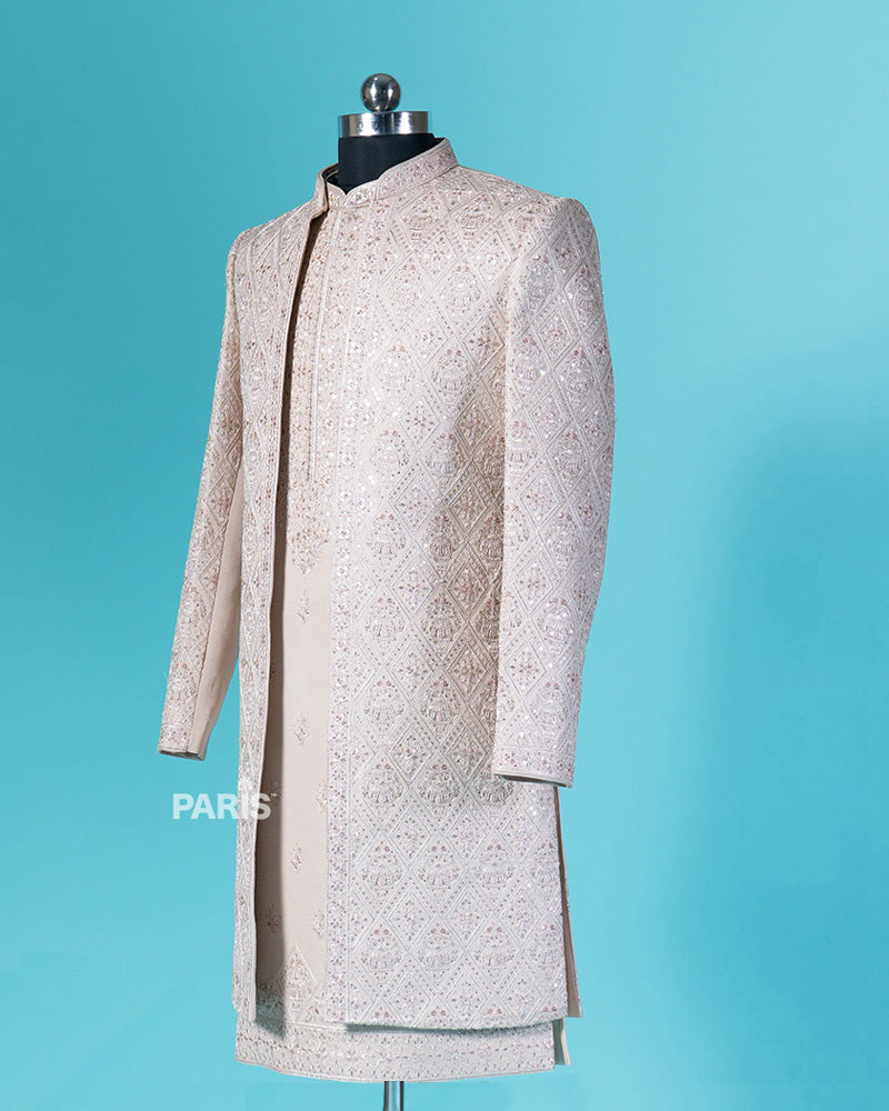 Pink Swan Embroidered Sherwani and Jacket with Pajama 04