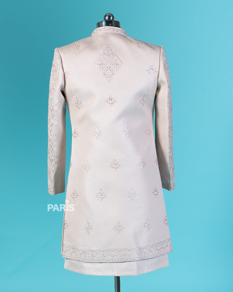 Pink Swan Embroidered Sherwani and Jacket with Pajama 05