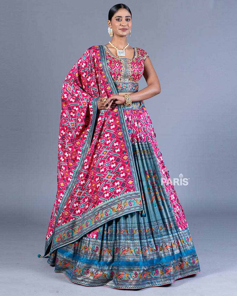 Pink and Teal Lehenga Choli with Embellished Dupatta 01