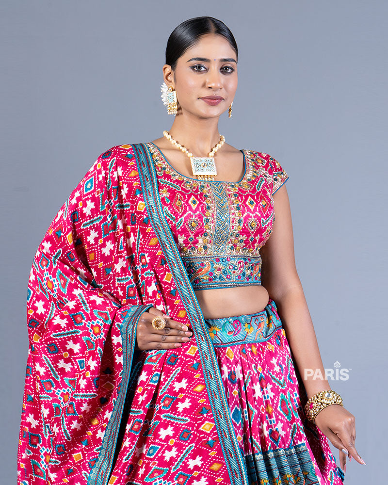 Pink and Teal Lehenga Choli with Embellished Dupatta 02