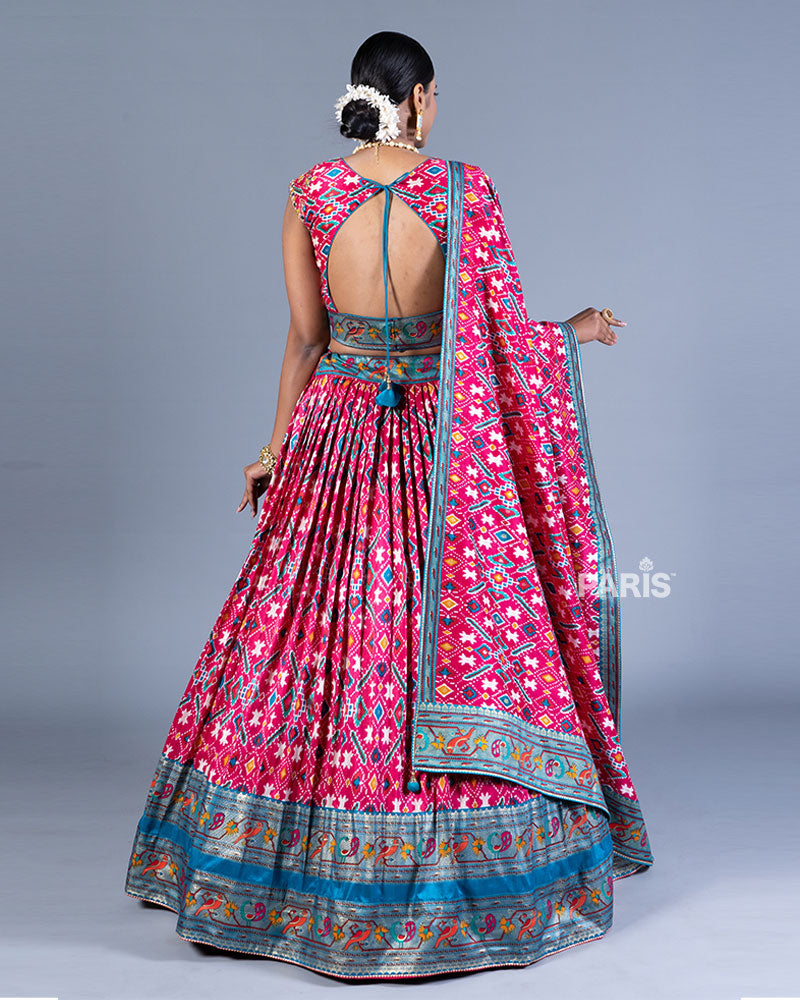 Pink and Teal Lehenga Choli with Embellished Dupatta 03
