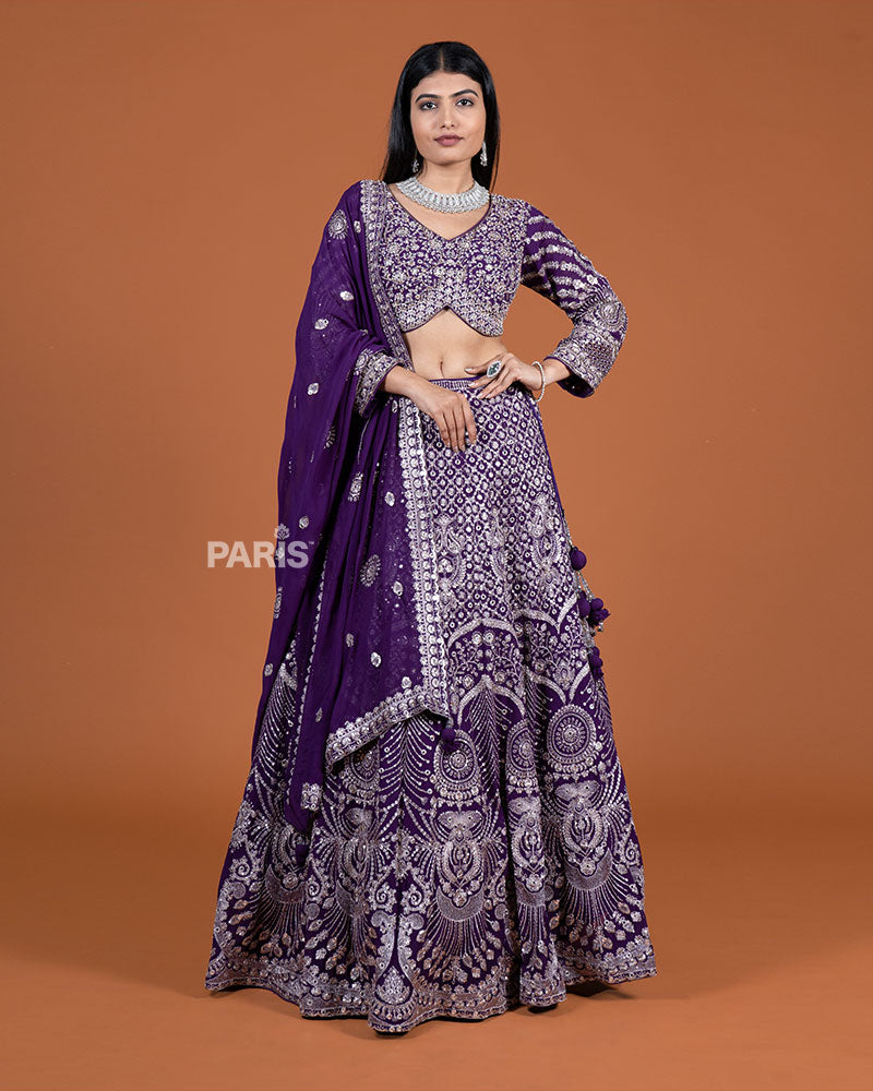 Purple Embroidery Embellished Lehenga Choli with Dupatta 01