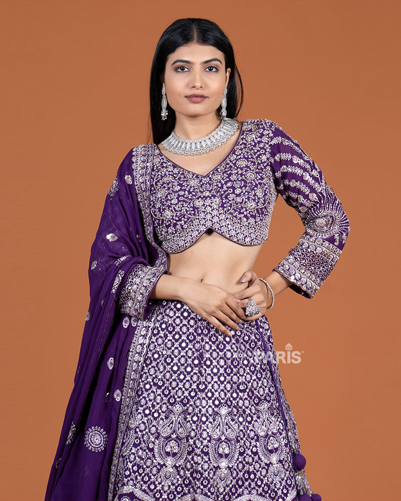 Purple Embroidery Embellished Lehenga Choli with Dupatta 02
