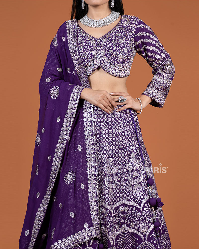 Purple Embroidery Embellished Lehenga Choli with Dupatta 03