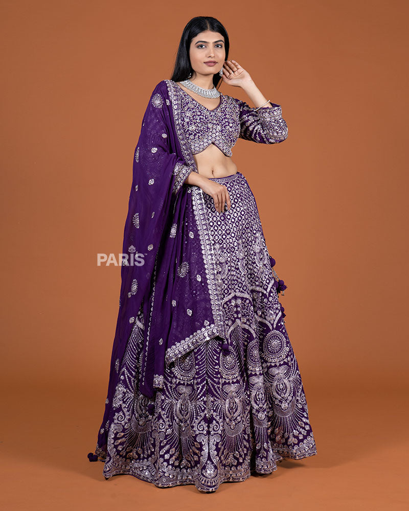 Purple Embroidery Embellished Lehenga Choli with Dupatta 04
