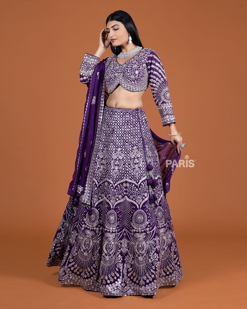 Purple Embroidery Embellished Lehenga Choli with Dupatta 5
