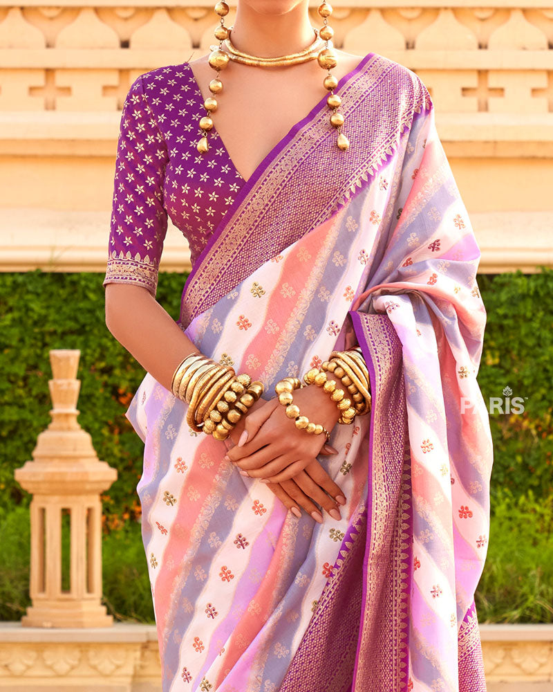 Purple Printed Silk Saree with Unstitched Blouse 003