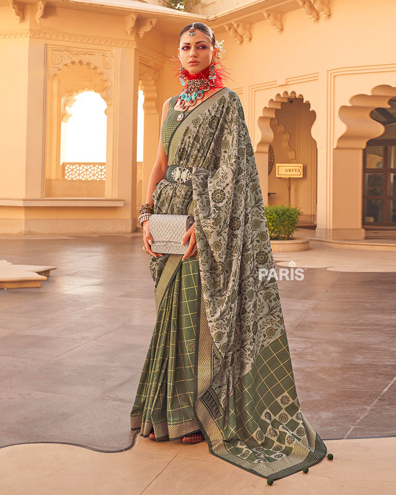 Mehendi Green & Beige Patola Silk Saree