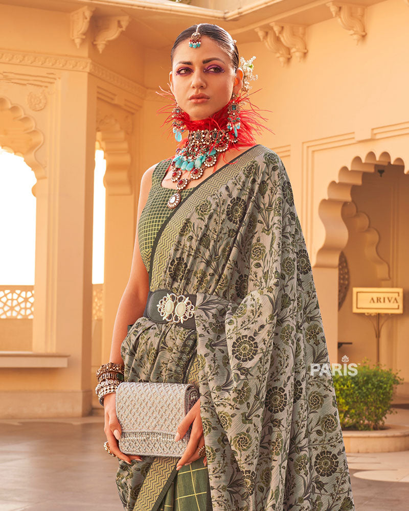 Mehendi Green & Beige Patola Silk Saree