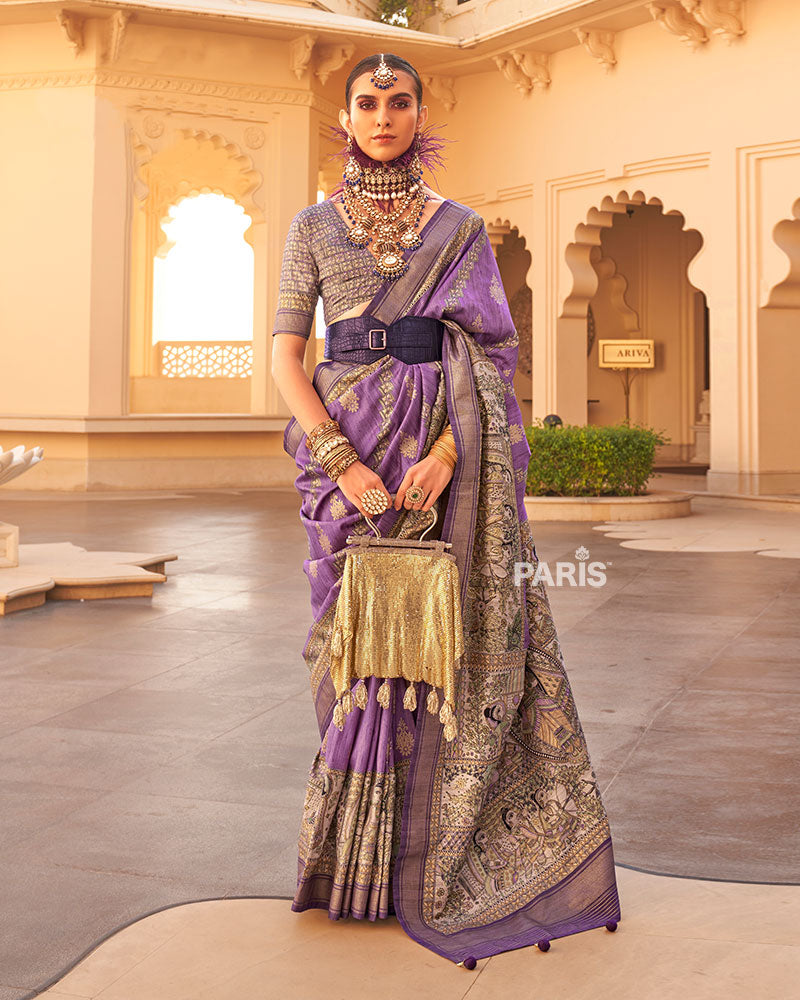 Purple Silk Saree with Zari Embellished Border