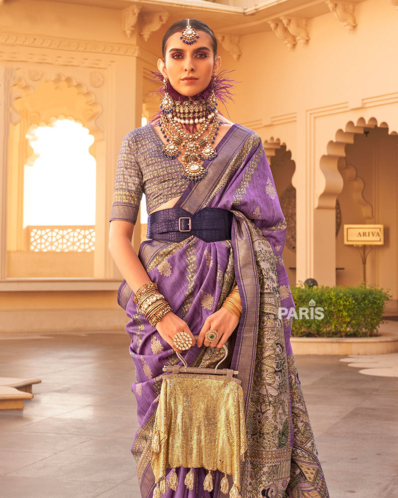 Purple Silk Saree with Zari Embellished Border