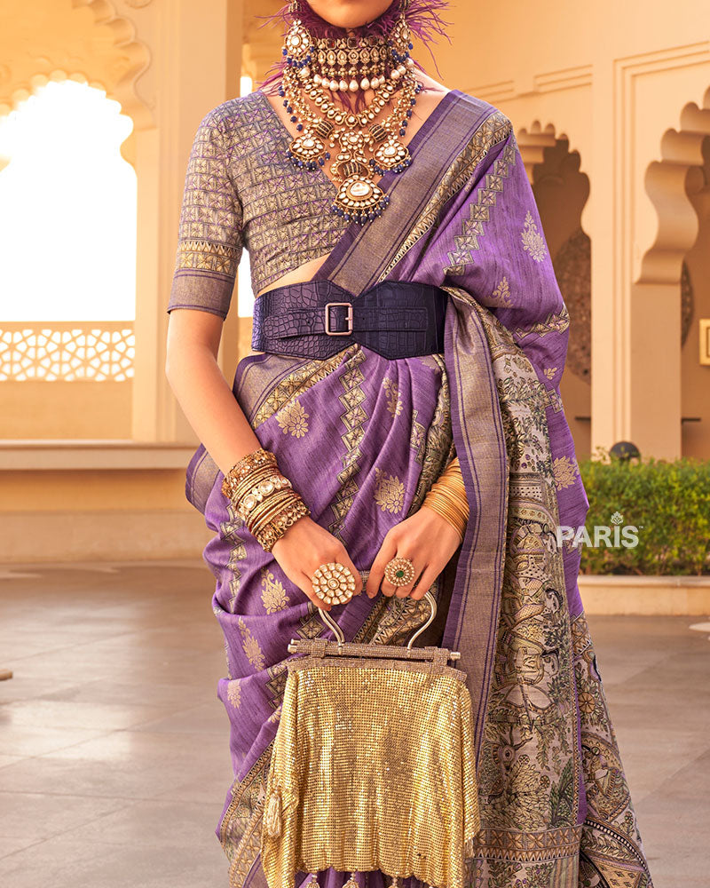 Purple Silk Saree with Zari Embellished Border