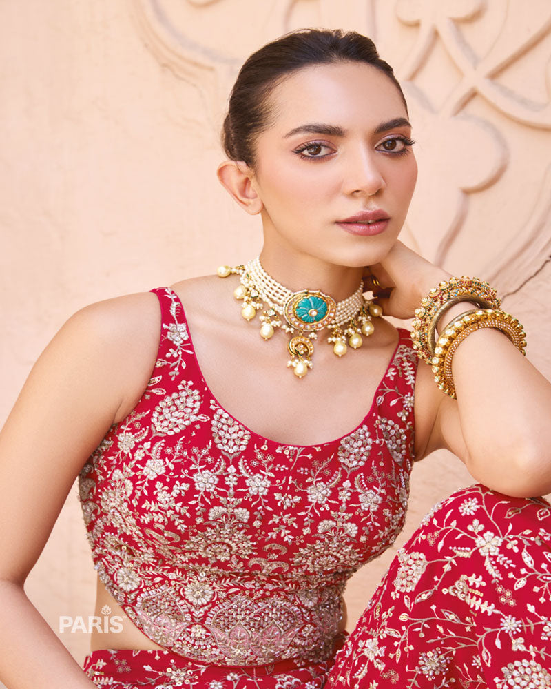 Red Embroidered Indo Western Palazzo Set – Statement Festive Suit
