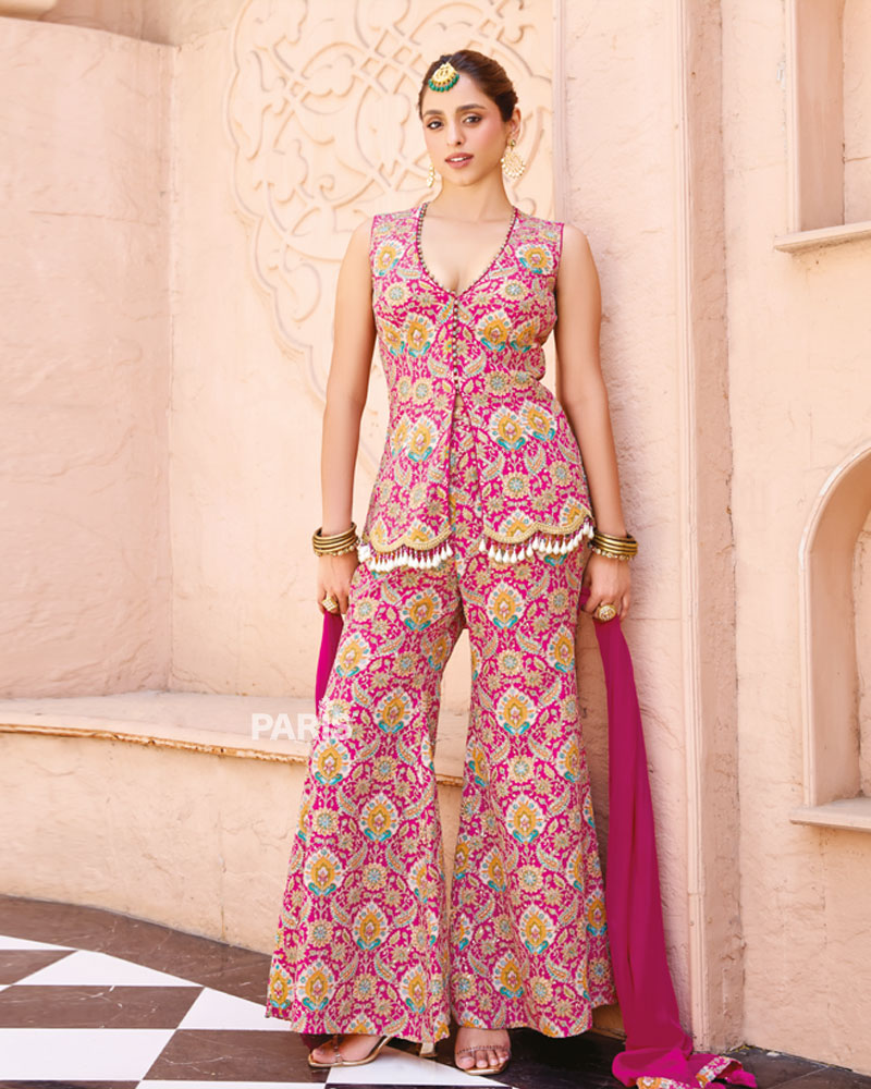 Magenta Multicolor Peplum Palazzo Set – Indo Western Festive Wear