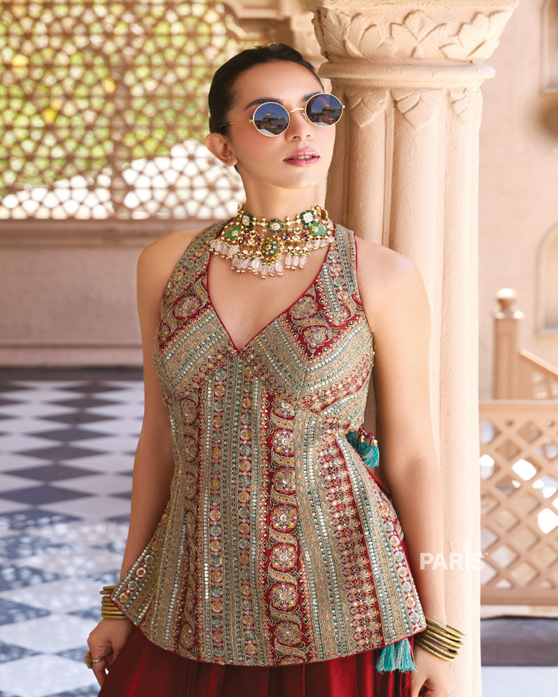 Rust Red Printed Georgette Dhoti Set – Indo Western Festive Wear