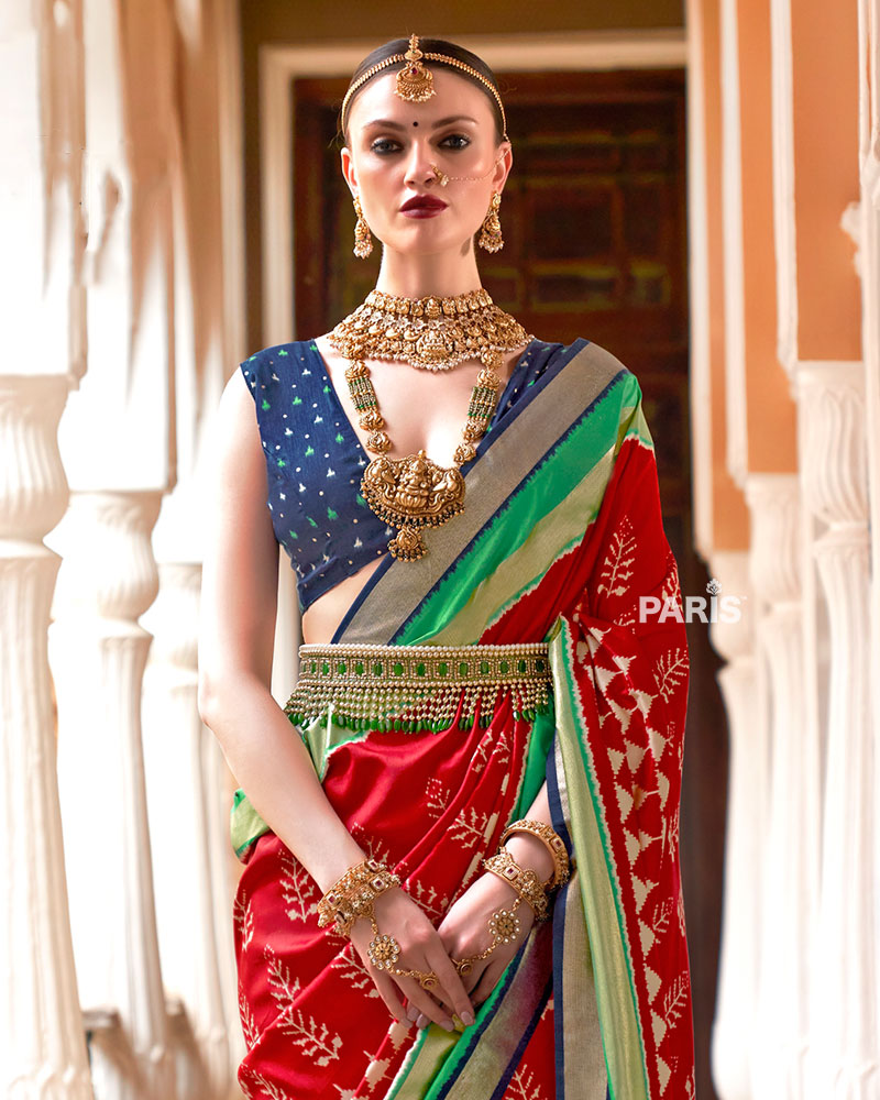 Red Zari Embellished Borders Silk Saree with Unstitched Blouse