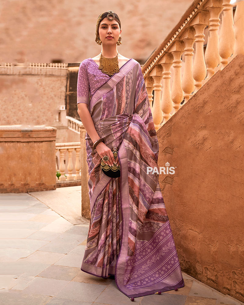 Mauve Zari Weaving Silk Saree with Unstitched Blouse