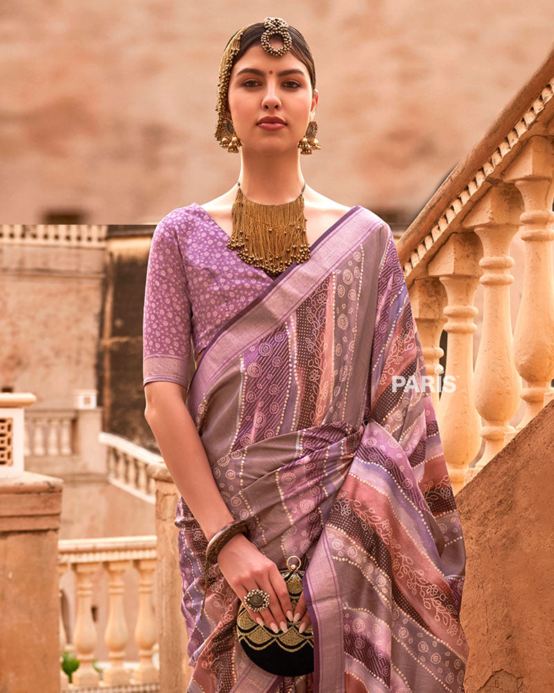 Mauve Zari Weaving Silk Saree with Unstitched Blouse