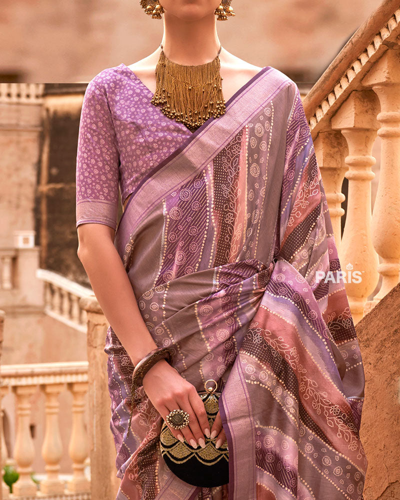 Mauve Zari Weaving Silk Saree with Unstitched Blouse