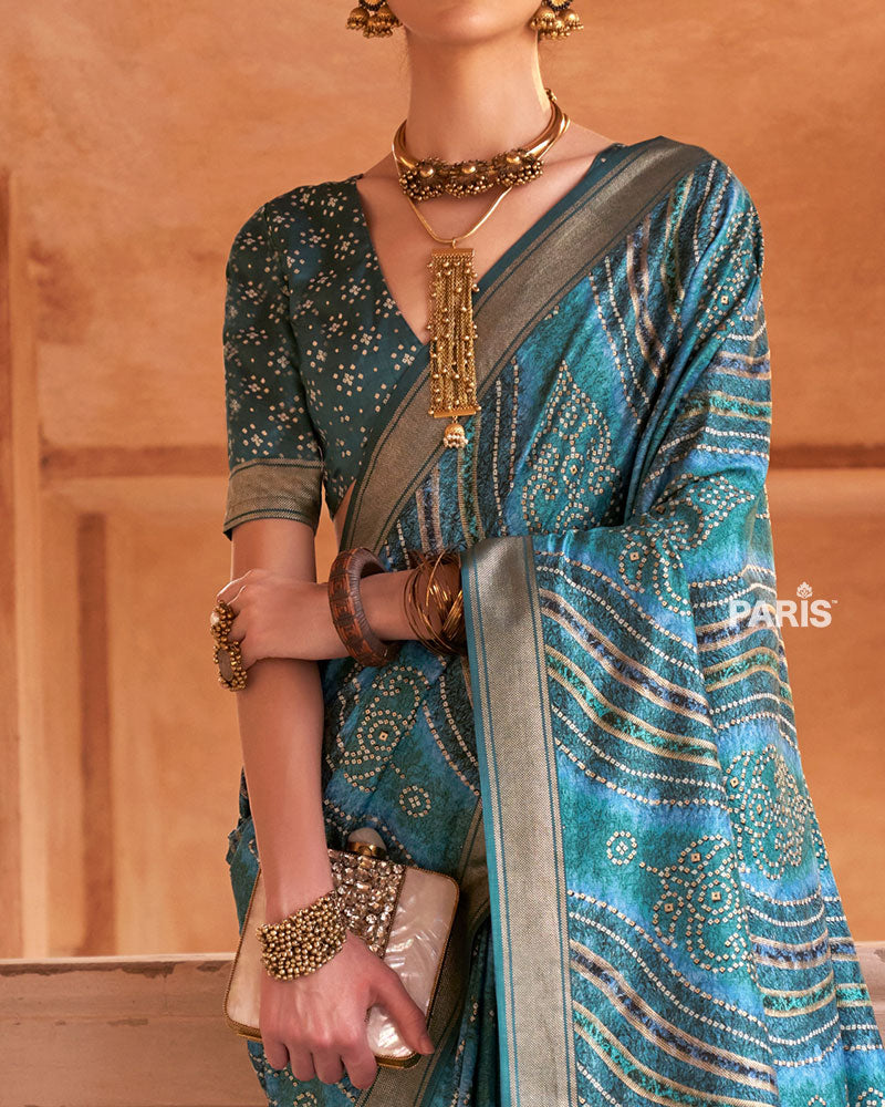 Blue Zari Weaving Silk Saree with Unstitched Blouse