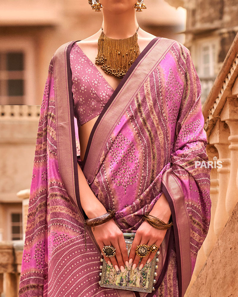 Pink Zari Weaving Silk Saree with Unstitched Blouse